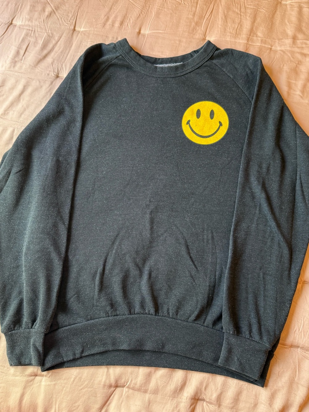 Aviator Nation Black Crewneck Sweater with Yellow Smiley